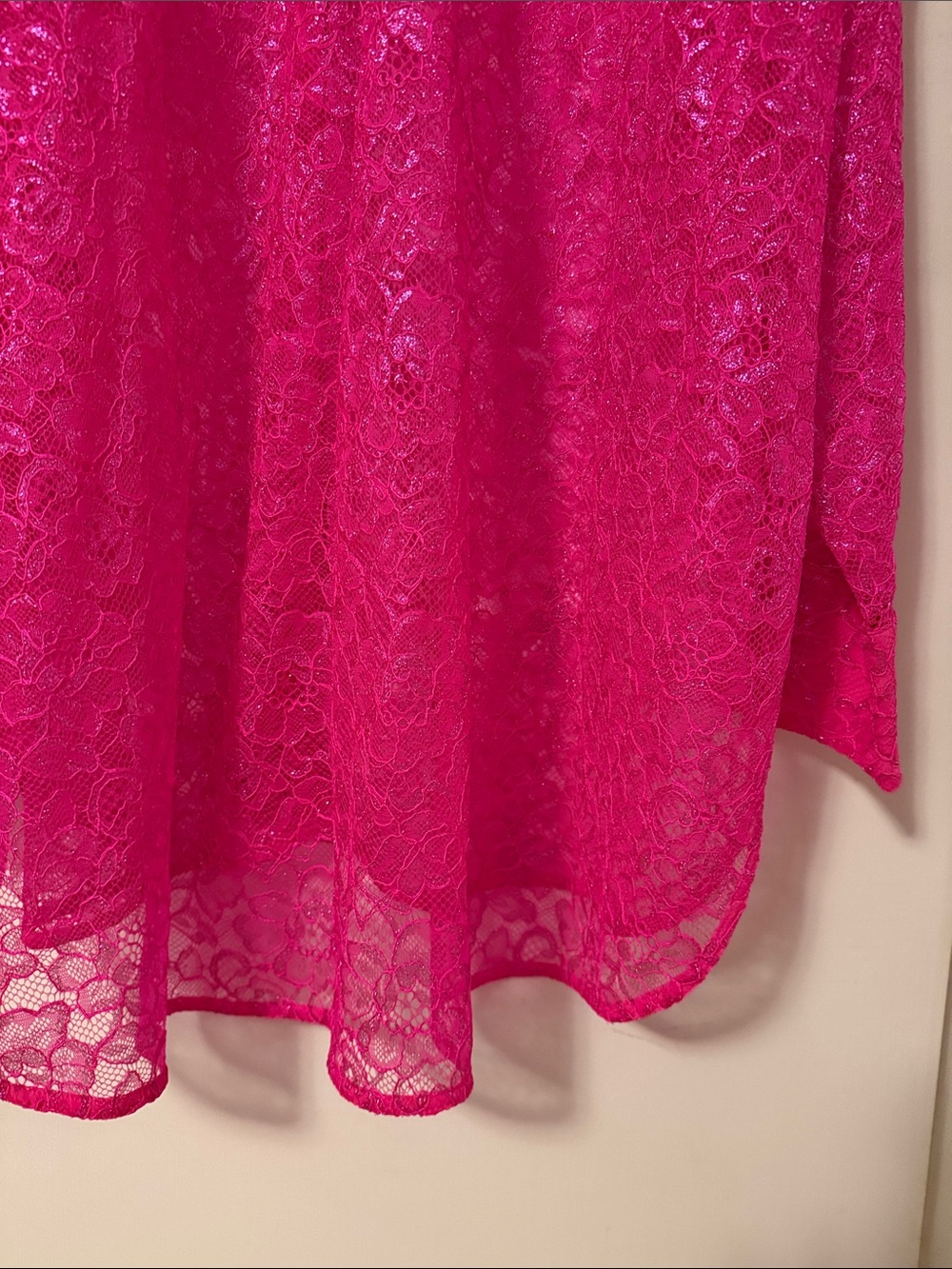 Anthro Anthropologie Glitter Lurex Hot Pink Lace Button Up Blouse Shirt Plus 3X - Picture 10 of 12